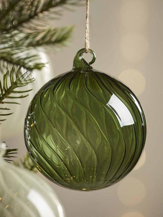 Six Swirl Glass Baubles - Spruce - Large