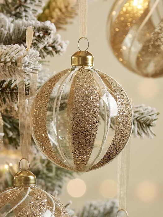 Twelve Glittered Striped Glass Baubles