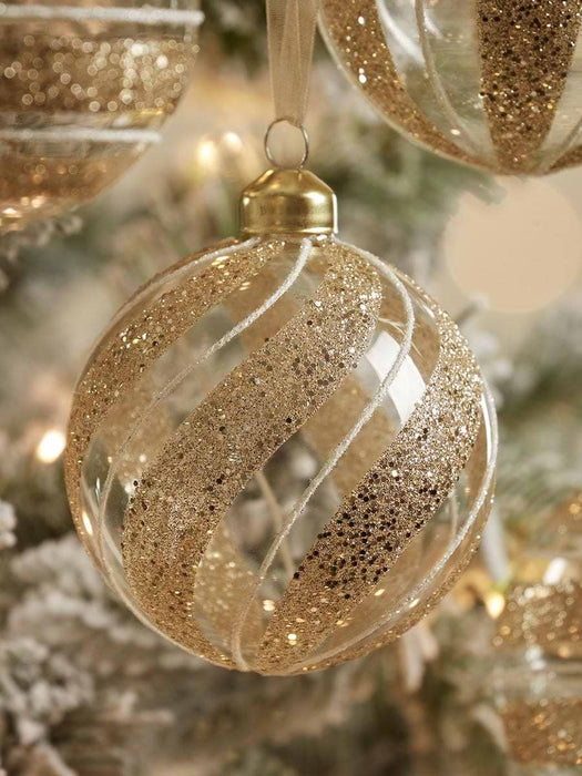 Twelve Glittered Striped Glass Baubles