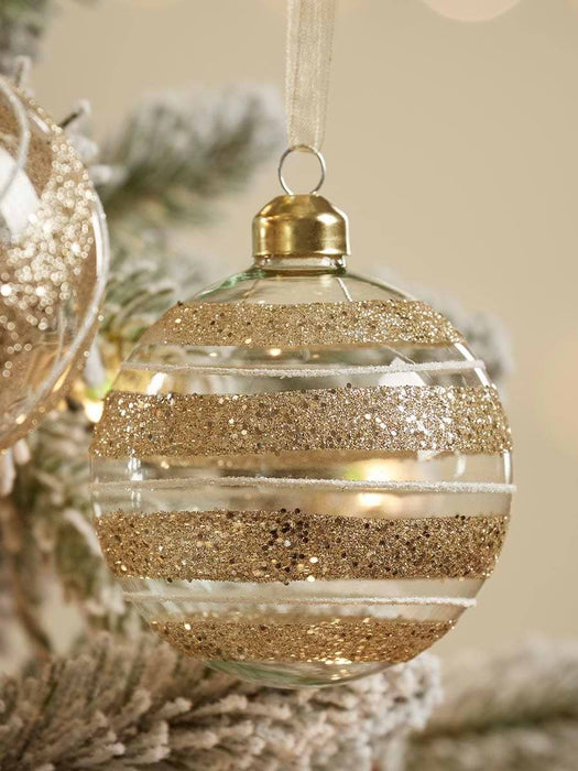 Twelve Glittered Striped Glass Baubles