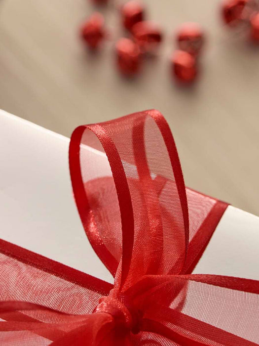 Pearlised Organza Ribbon - Festive Red 25m