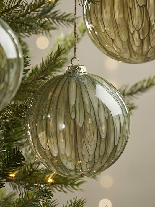 Three Oversized Painterly Glass Baubles - Moss