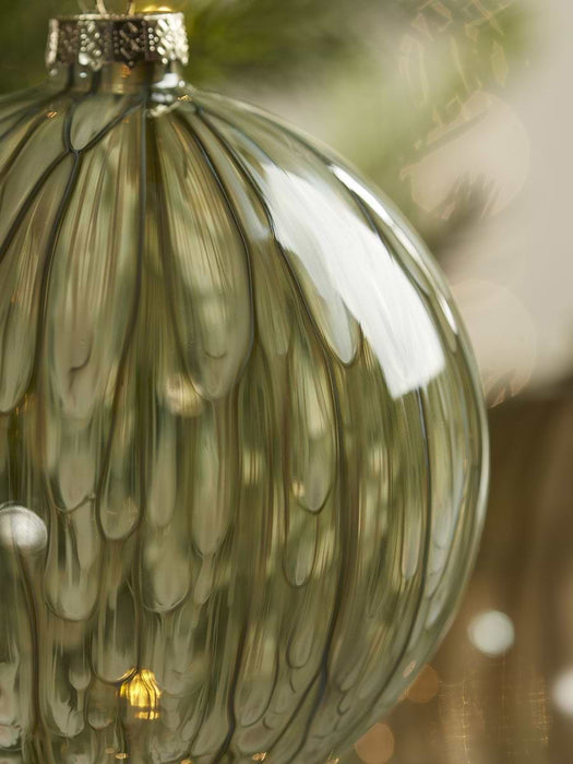 Three Oversized Painterly Glass Baubles - Moss