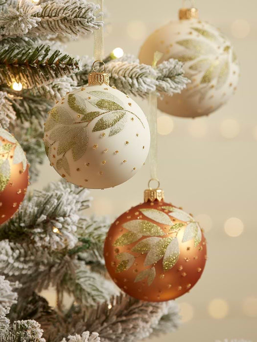 Six Glittered Leaves Glass Baubles