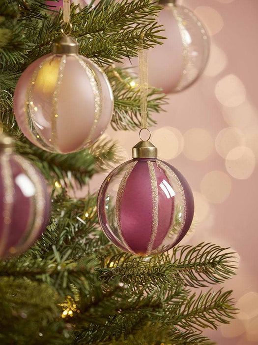 Twelve Striped Glass Baubles - Blush Mix