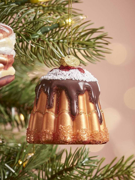 Two Festive Pudding Glass Baubles