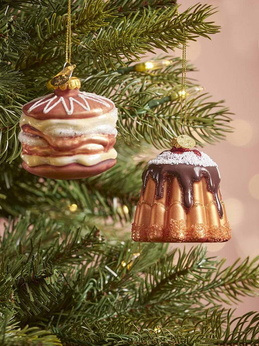 Two Festive Pudding Glass Baubles