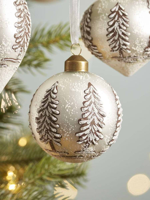 Six Snowy Forest Glass Baubles