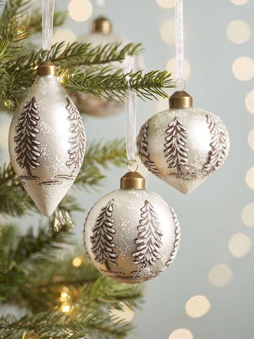 Six Snowy Forest Glass Baubles