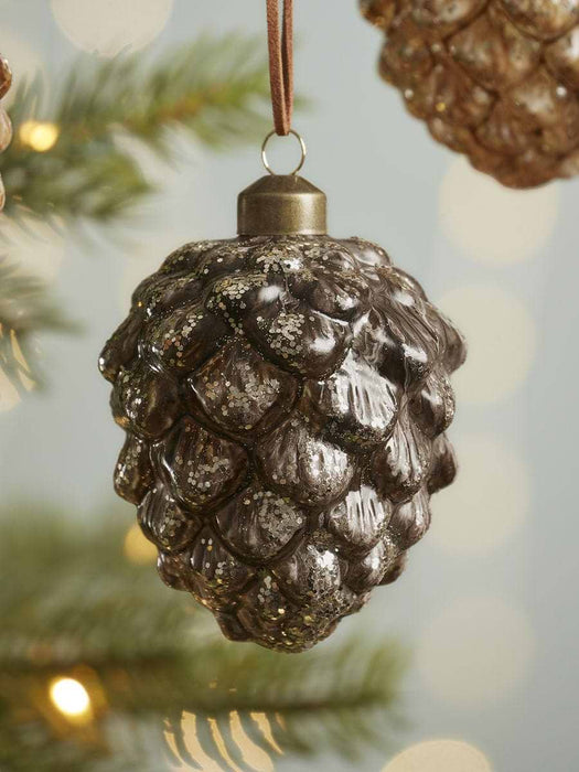 Six Large Marbled Pinecone Glass Baubles