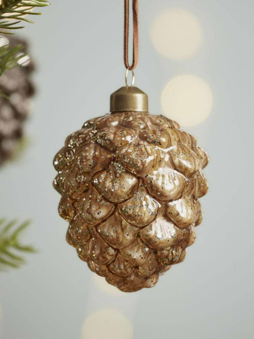 Six Large Marbled Pinecone Glass Baubles