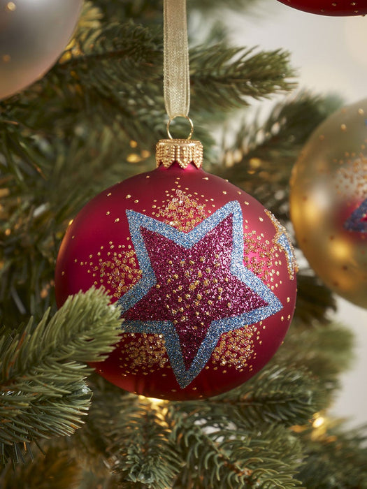 Six Luxury Party Stars Glass Baubles