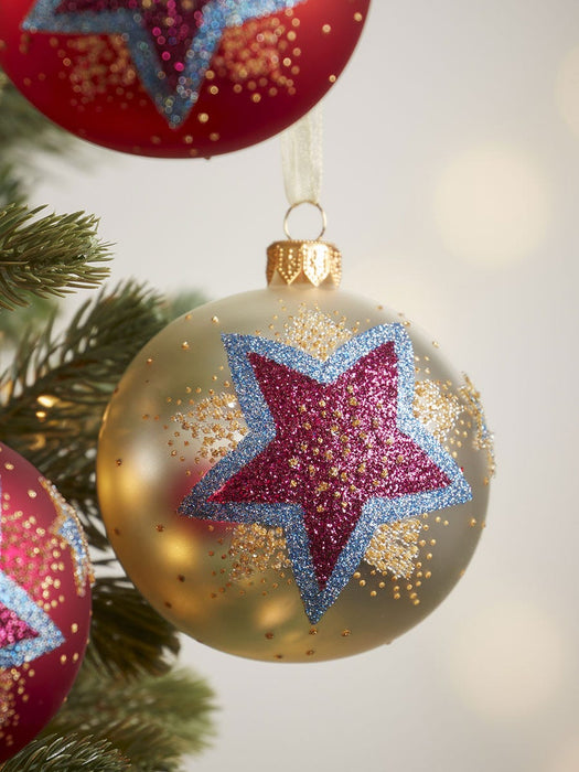 Six Luxury Party Stars Glass Baubles