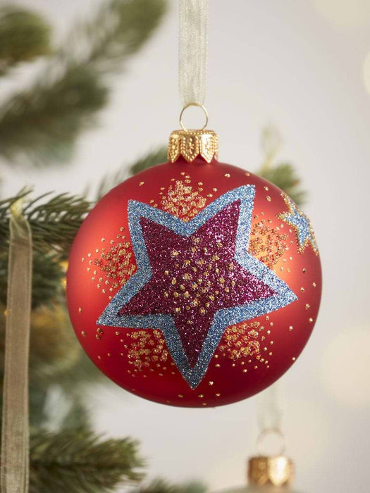 Six Luxury Party Stars Glass Baubles