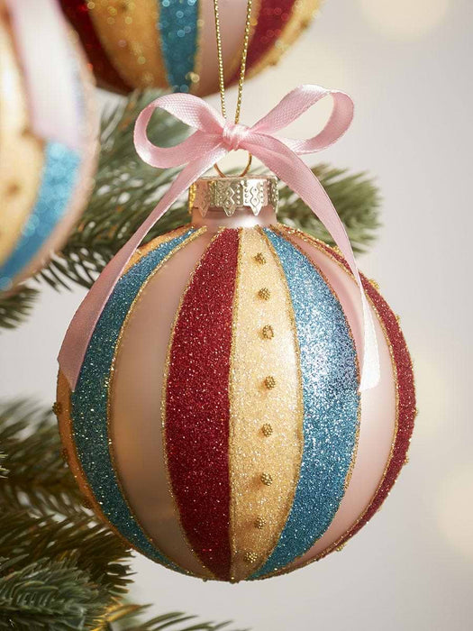 Six Glittered Circus Glass Baubles
