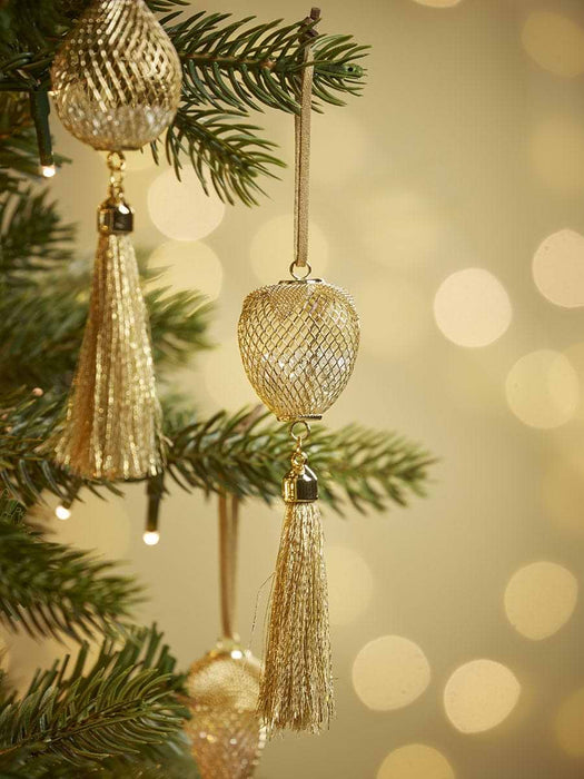 Six Glitter Filled Tasselled Metal Drops