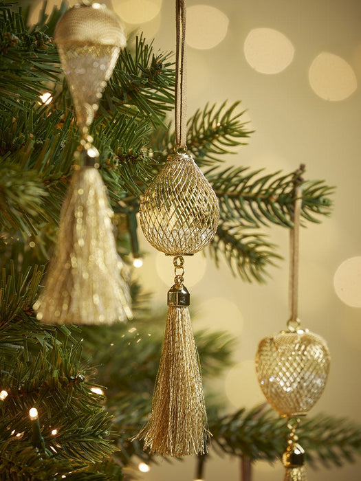 Six Glitter Filled Tasselled Metal Drops