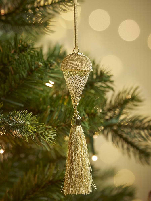 Six Glitter Filled Tasselled Metal Drops