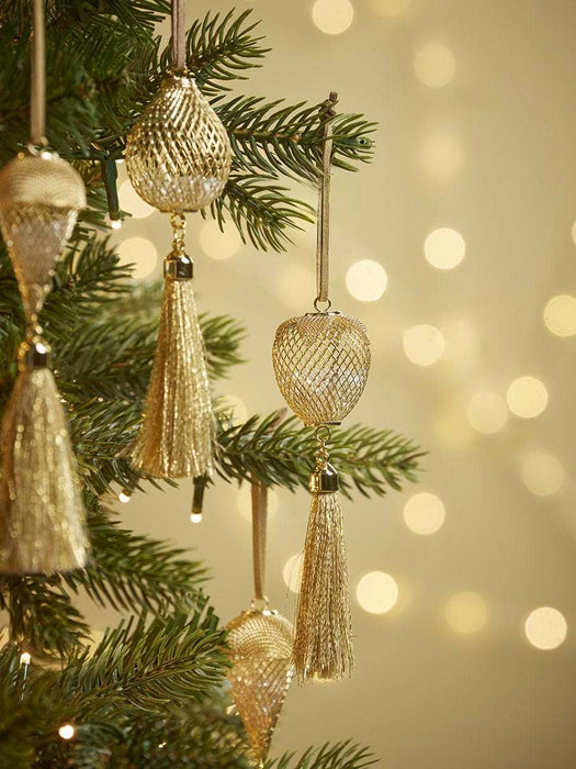 Six Glitter Filled Tasselled Metal Drops