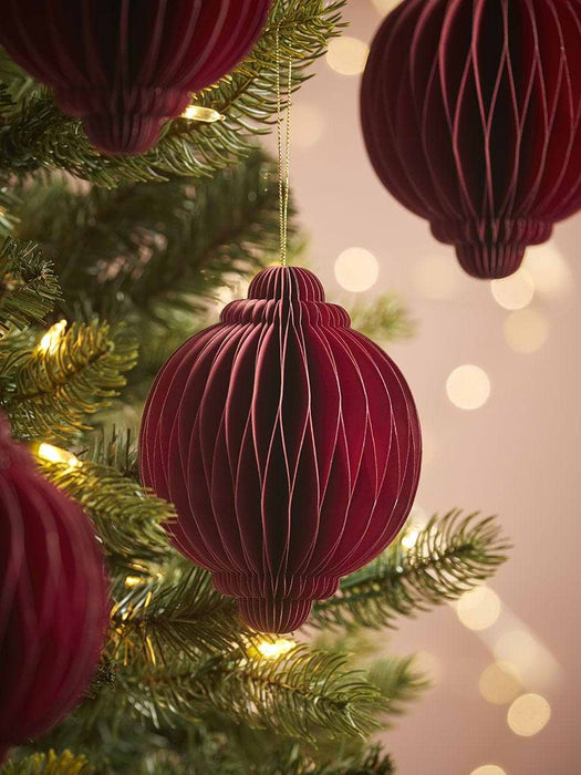 Four Oversized Honeycomb Paper Baubles - Berry Red