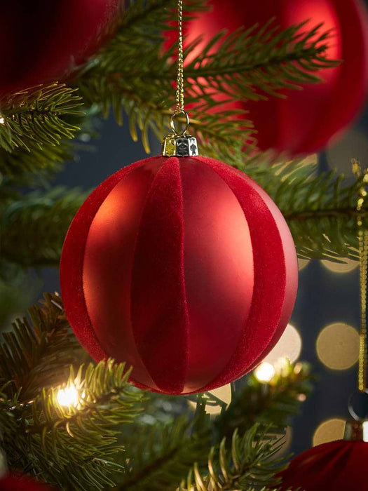 Six Striped Flocked Shatterproof Baubles