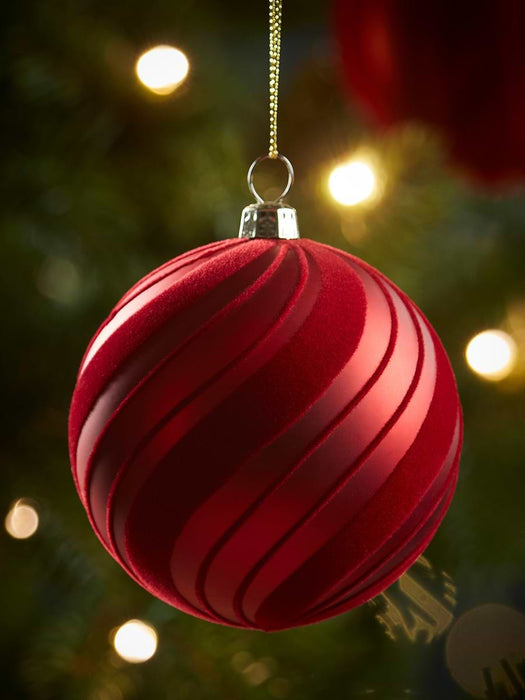 Six Striped Flocked Shatterproof Baubles