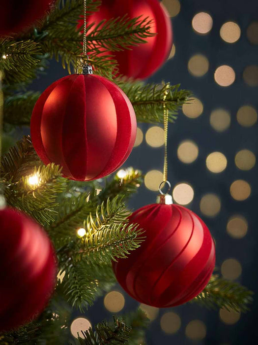 Six Striped Flocked Shatterproof Baubles