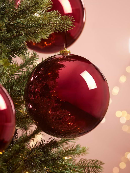 Three Oversized Shatterproof Baubles - Berry Red - 20cm