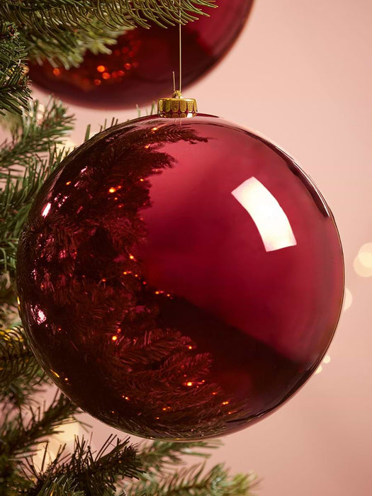 Three Oversized Shatterproof Baubles - Berry Red - 20cm