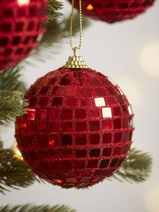 Six Shatterproof Disco Ball Baubles - Festive Red