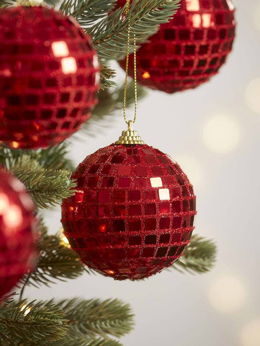 Six Shatterproof Disco Ball Baubles - Festive Red