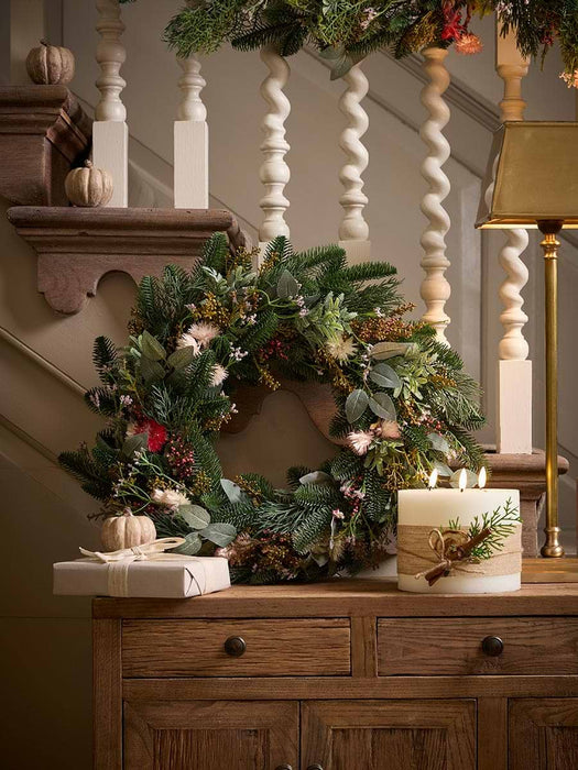 Faux Flower & Pine Wreath