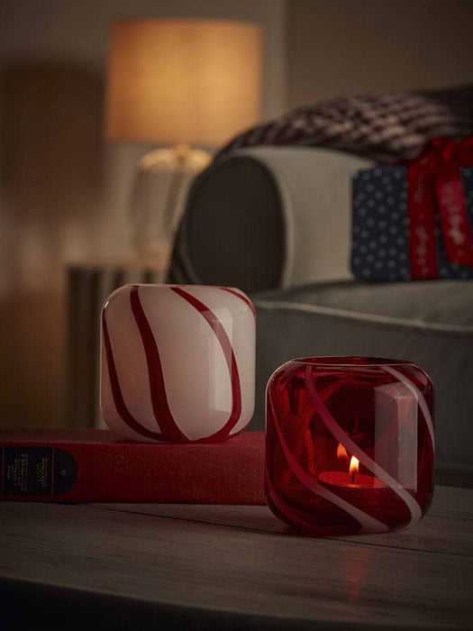 Painterly Candy Stripe Glass Tealight Holder - Red