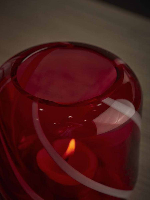Painterly Candy Stripe Glass Tealight Holder - Red