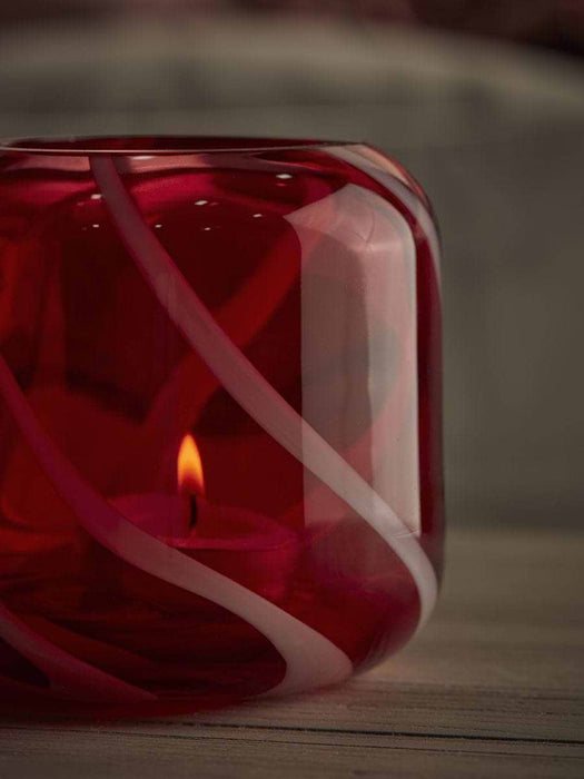Painterly Candy Stripe Glass Tealight Holder - Red