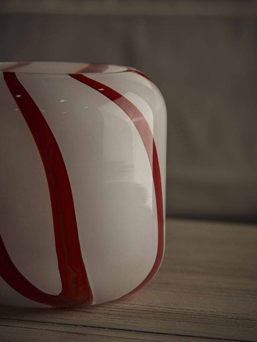 Painterly Candy Stripe Glass Tealight Holder - White