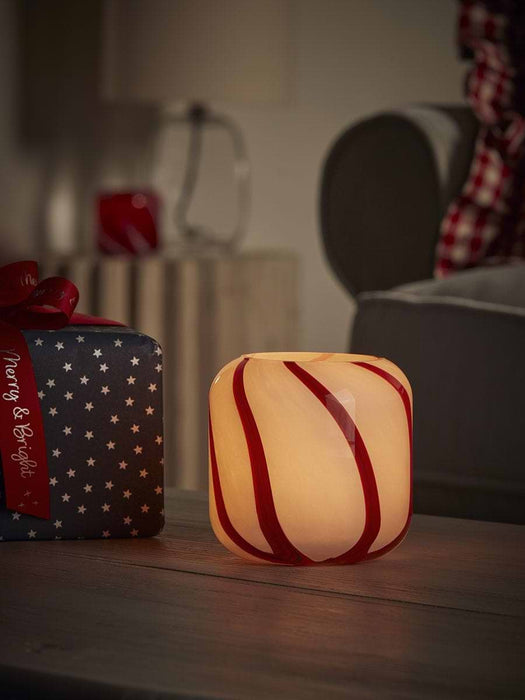 Painterly Candy Stripe Glass Tealight Holder - White