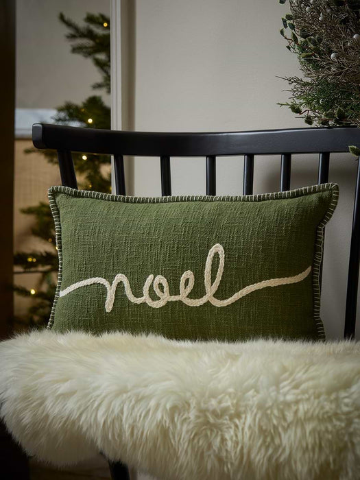 Embroidered Noel Script Cushion