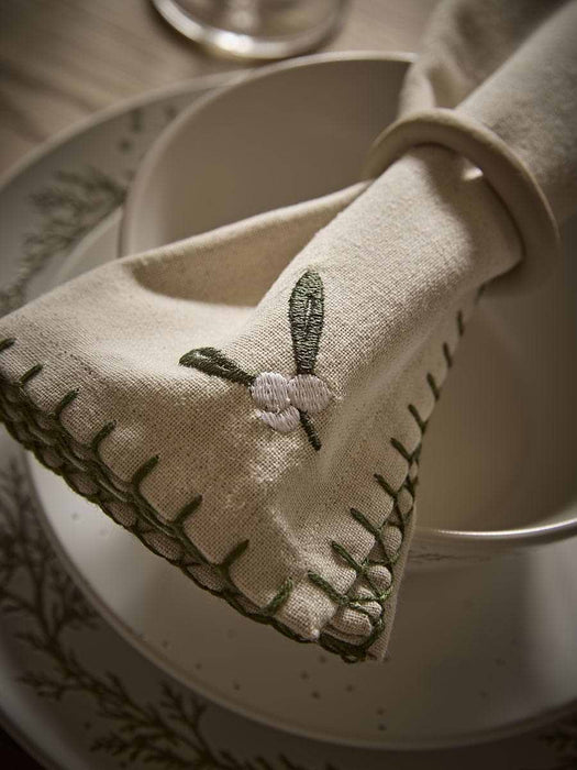 Four Embroidered Mistletoe Napkins