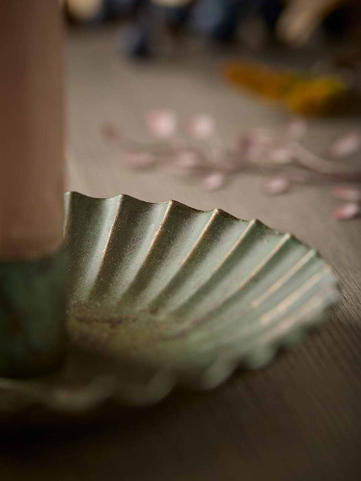 Fluted Verdigris Style Dinner Candle Holder
