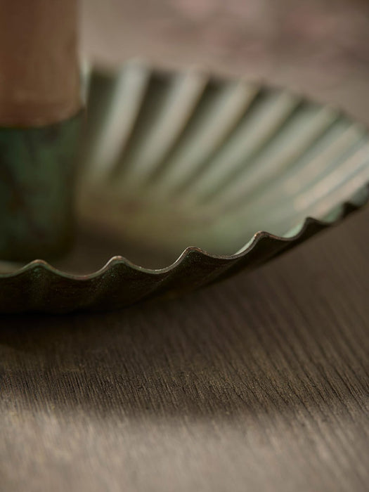 Fluted Verdigris Style Dinner Candle Holder