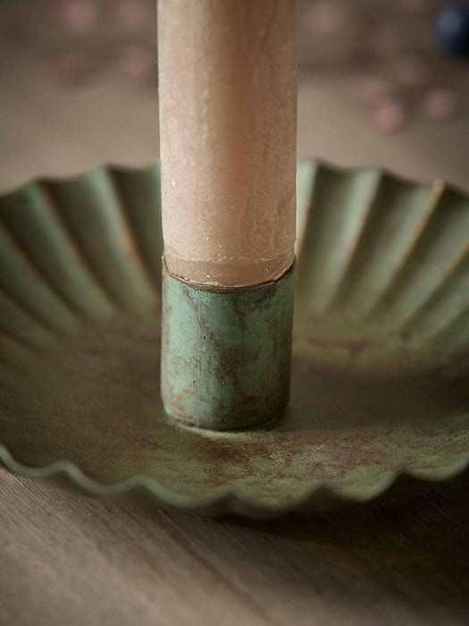 Fluted Verdigris Style Dinner Candle Holder