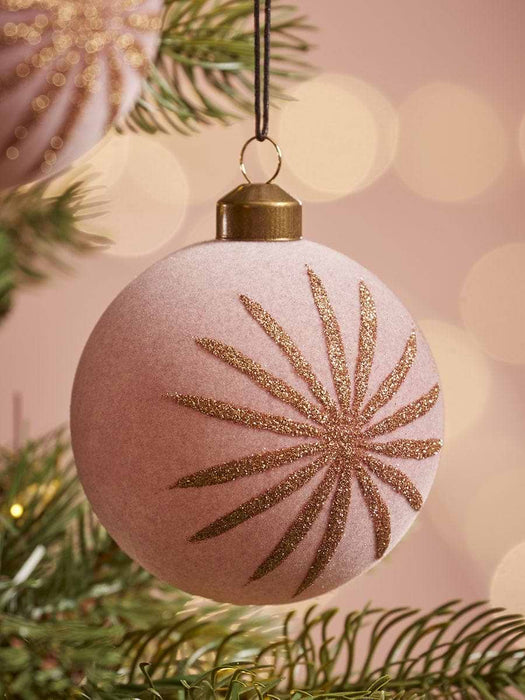 Four Flocked Glittered Star Glass Baubles