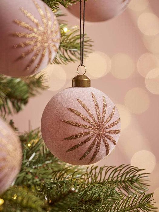 Four Flocked Glittered Star Glass Baubles