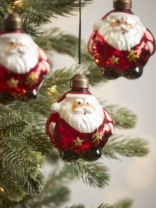 Four Round Santa Glass Baubles