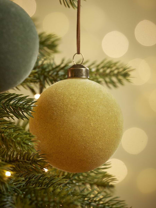 Six Flocked Glass Baubles - Forest Mix