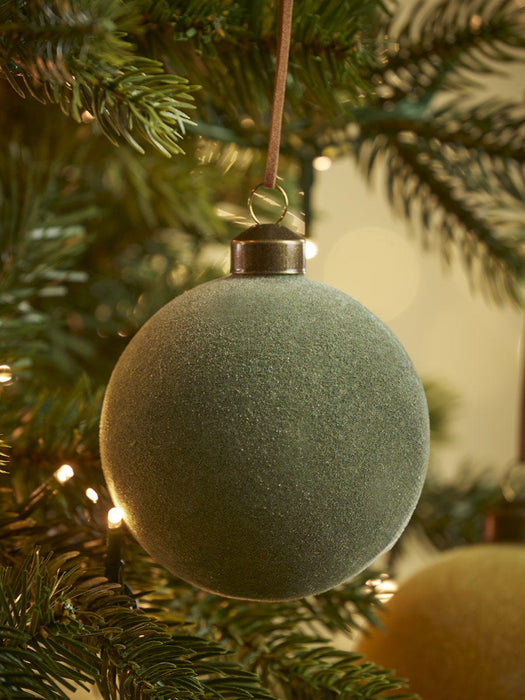 Six Flocked Glass Baubles - Forest Mix