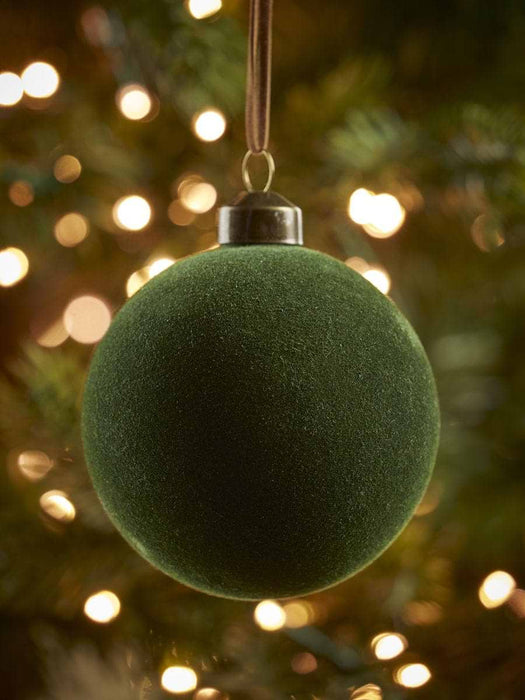 Six Flocked Glass Baubles - Forest Mix