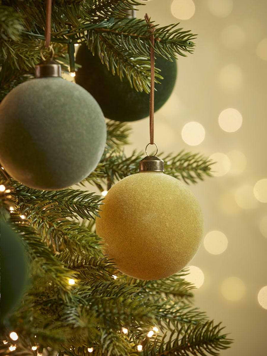 Six Flocked Glass Baubles - Forest Mix