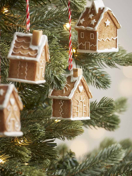 Four Miniature Hanging Gingerbread Houses
